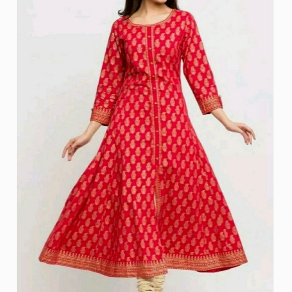 NEW! Yash Gallery Printed Cotton Flared Kurta Wedding Womens Kurti Dress Women S - Picture 2 of 8